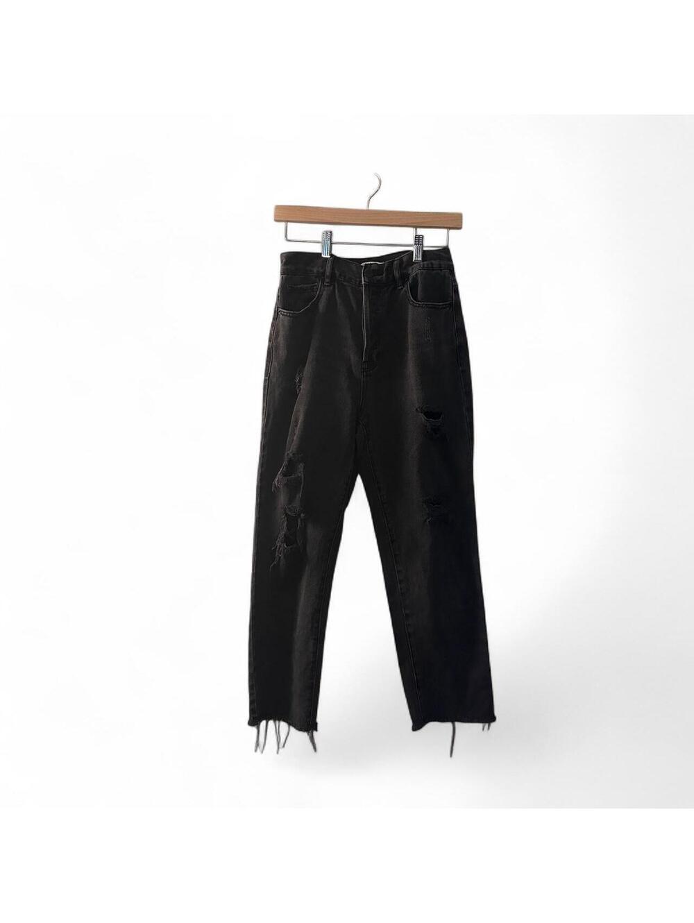 PacSun High Rise Straight Black Distressed Jeans Size 27 Raw Hem